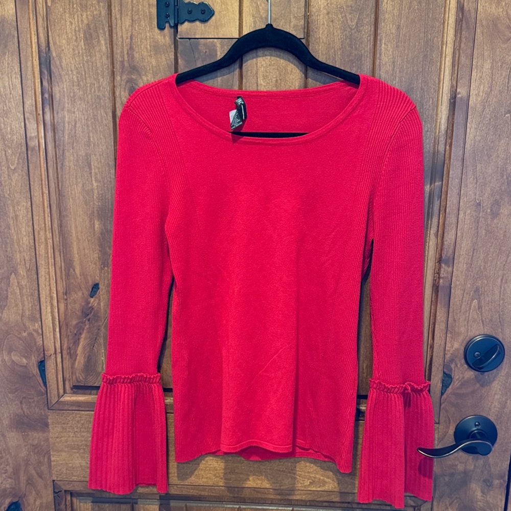 INC International Concepts Red Blouse with Flared Sleeves